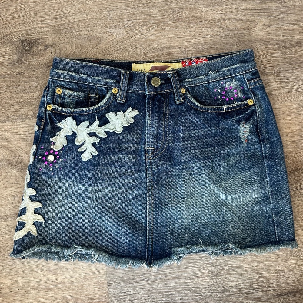 Vintage rare 7 For All Mankind Mini Rhinestone Denim Mini Skirt 26